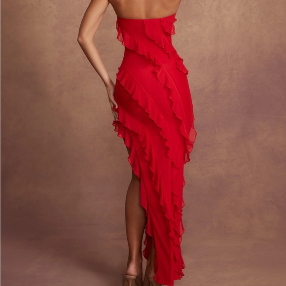 Oh Polly - NEVALI Bandeau Ruffle Detail Maxi Dress in Red - Picture 4 of 4